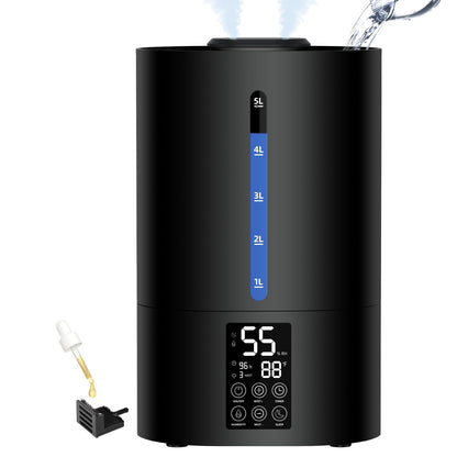 6L Humidifiers for Bedroom Large Room Home, Cool and Warm for Baby and Plants Mist Top Fill Desk Humidifiers Essential Oil Diffuser, Quiet with Adjustable Mist,360°Nozzle-Black