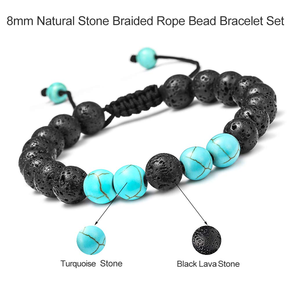 M MOOHAM Natural Stone Bracelets for Men - 8mm Tiger Eye | Matte Agate | Lava Rock Bracelets for Men Teen Boys Gifts Fathers Day Anniversary Birthday Gifts for Him