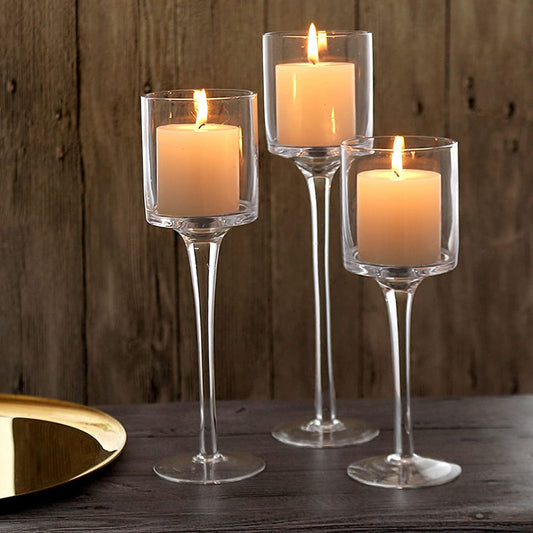 Glass Candleholders Tea Light Candle Holders Clear Wedding Weddings Hurricane Tall Elegant Ideal for Dining Party Home Decor Parties Table Settings Gifts Different Sizes (1 Set Small Clear)