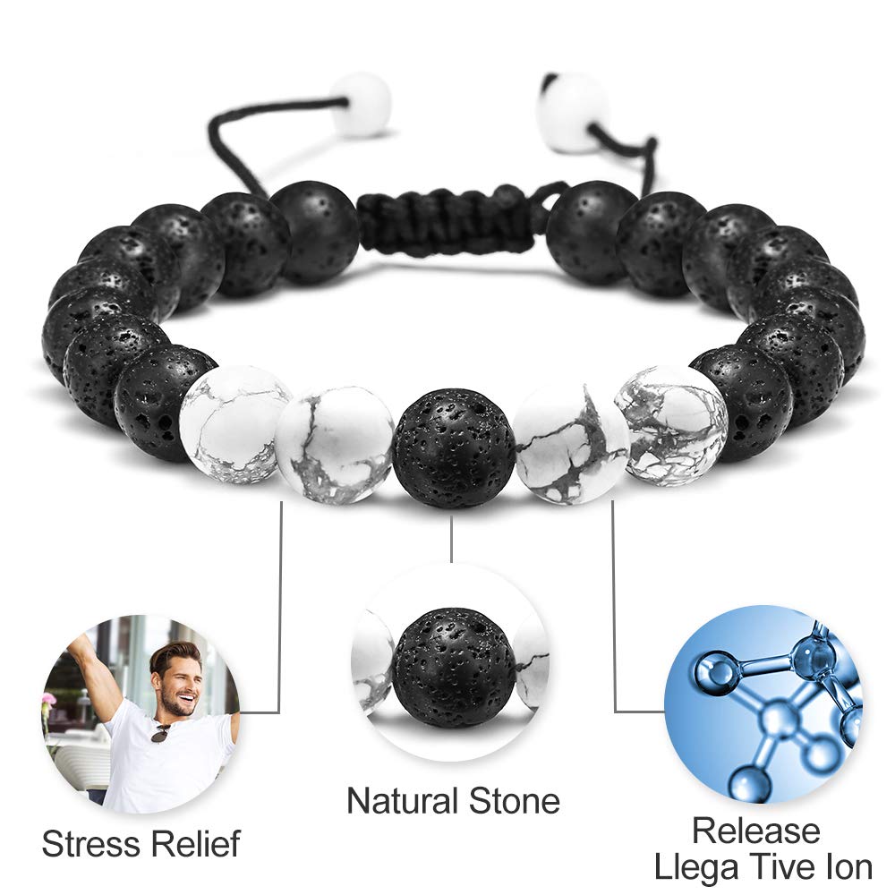 M MOOHAM Natural Stone Bracelets for Men - 8mm Tiger Eye | Matte Agate | Lava Rock Bracelets for Men Teen Boys Gifts Fathers Day Anniversary Birthday Gifts for Him