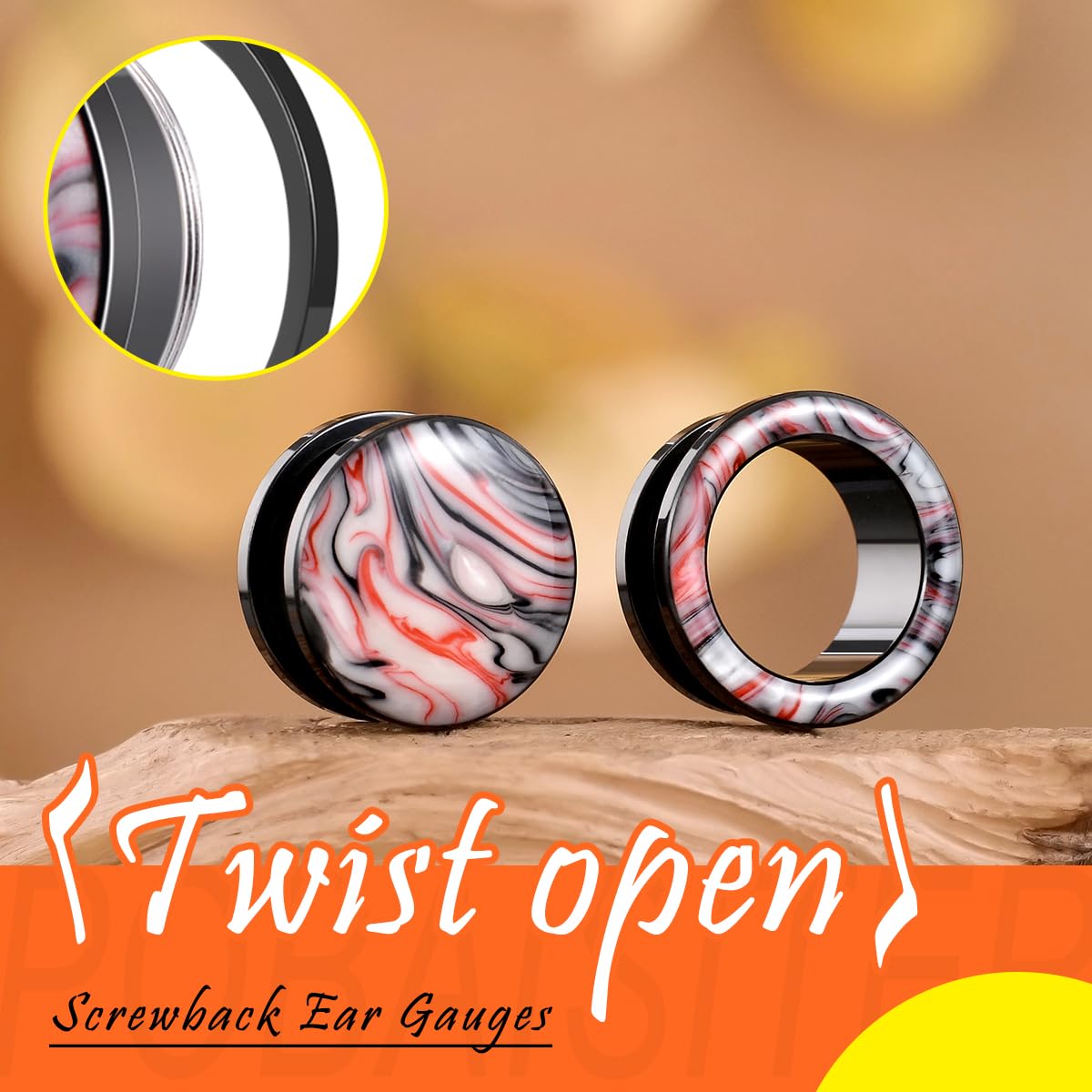 4PCS Stainless Steel Ear Gagues Ink Mixing Type Ear Tunnels and Plugs Screw Fit Expander Stretcher Piercings