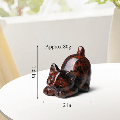 Black Obsidian Cat Statue Crystals and Healing Stones Cat Carved Room Home Decor Figurines for Office Lazy Sculpture Stone Crystal Desk Cute Art Decoration Gemstones Gifts for Cat Lovers Women