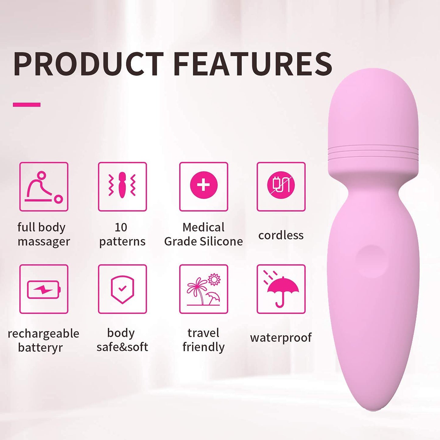 Mini Massager,Small Cordless Handheld Massager with 10 Quiet Vibration Modes, Personal Handheld Rechargeable Massager for Neck Shoulder Back Body [4.35 * 1.18 inches]