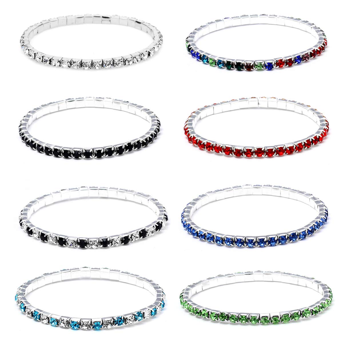 Zealmer Sparkle Multicolor Rhinestone Stackable Stretch Bracelets for Women