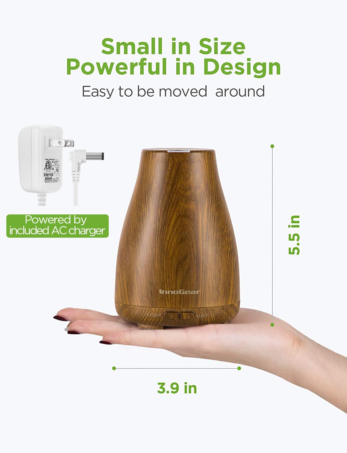 InnoGear Essential Oil Diffuser, Premium 5-in-1 Diffusers for Home Scent Aromatherapy Diffuser Air Desk Humidifier for Bedroom Large Room Office 7 Color LED 2 Mist Mode Waterless Auto Off, Bronze