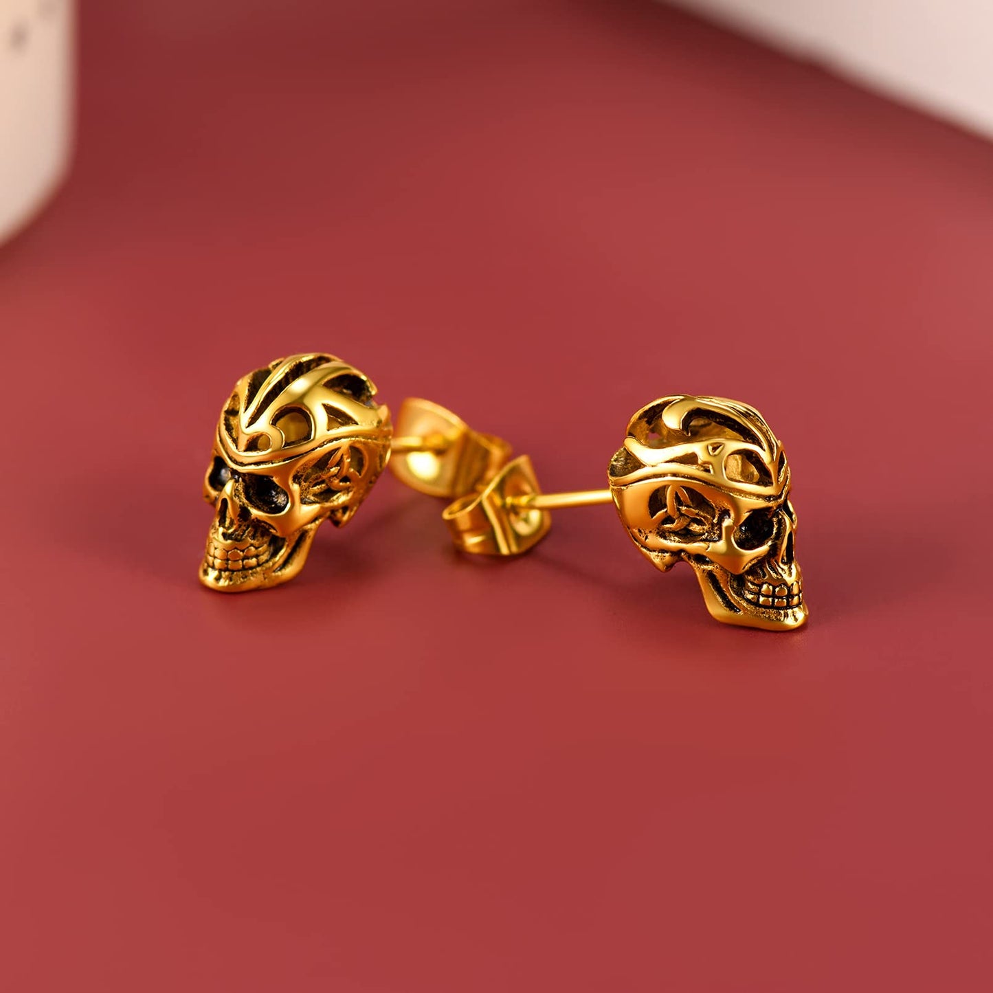 FaithHeart Punk Skull Earrings Stainless Steel/18K Gold Plated Gothic Skeleton Stud/Hoop Earrings for Women Man with Gift Packaging