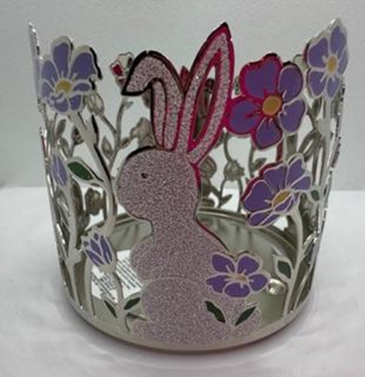 Glittery Easter Bunny with Purple Flowers 3 Wick Candle Sleeve Holder