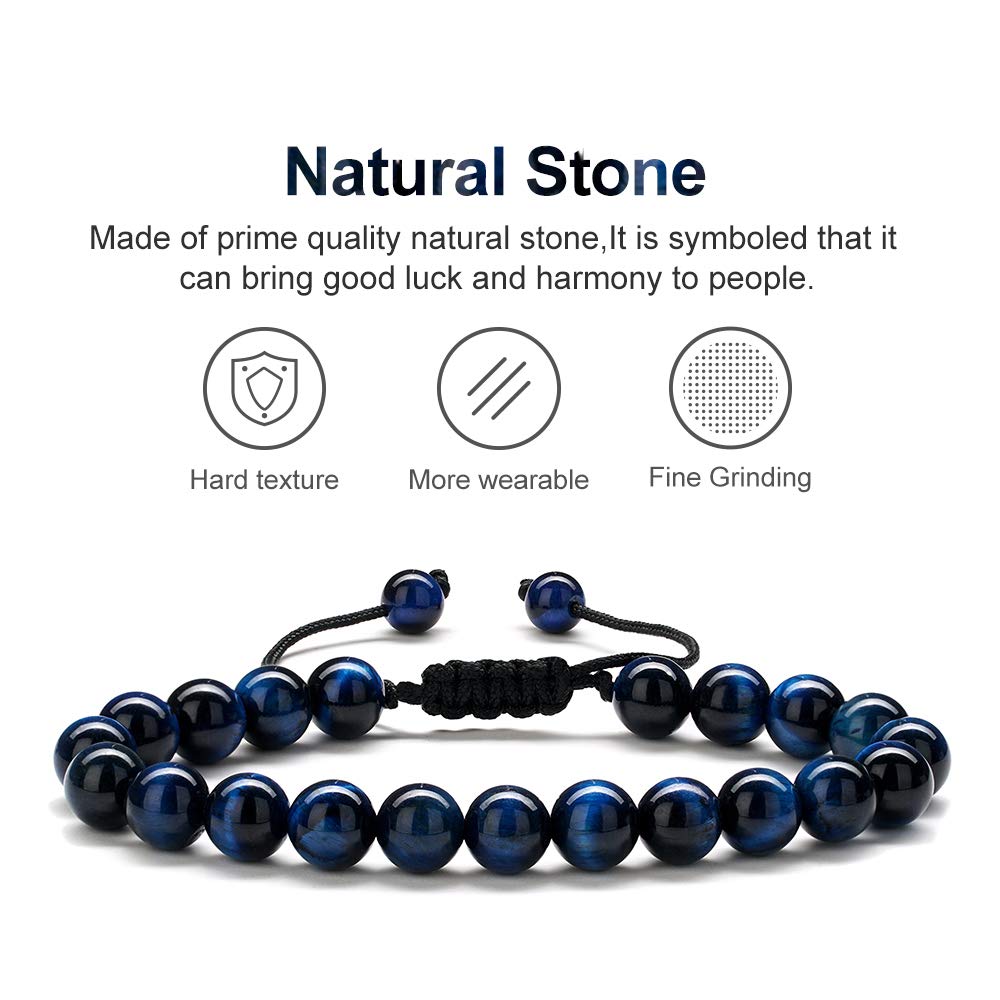 M MOOHAM Natural Stone Bracelets for Men - 8mm Tiger Eye | Matte Agate | Lava Rock Bracelets for Men Teen Boys Gifts Fathers Day Anniversary Birthday Gifts for Him