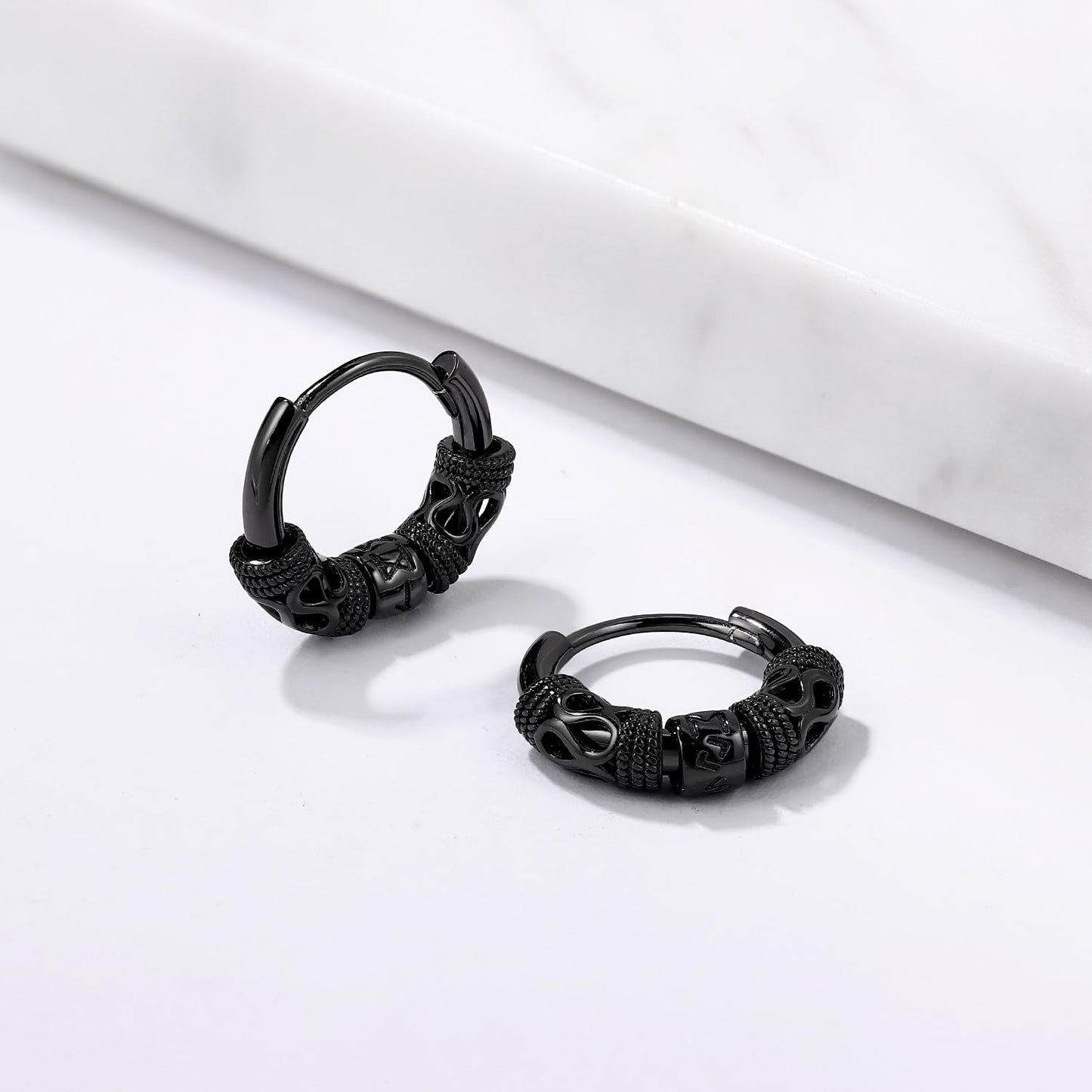 Odinstone Viking Earrings for Men Women, Norse Viking Hoop Earrings Rune Hollow-Carved Design 925 Sterling Silver Huggie Hoops Earrings Jewelry Gift