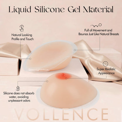 Vollence Self Adhesive Silicone Breast Forms Fake Boobs for Mastectomy Prosthesis Crossdresser Trans gender Cosplay