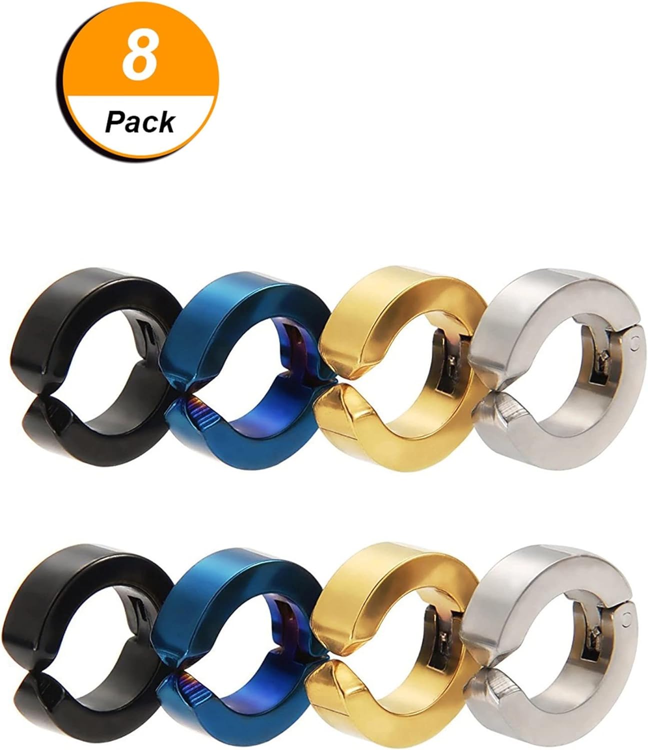 Mudder 8 Pieces Non-Piercing Earrings Ear Clip Fake Ear Hoops for Men and Women, Stainless Steel, 4 Colors