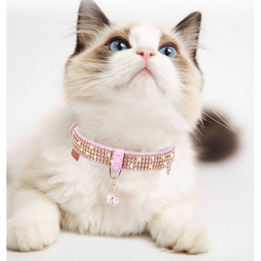 PetsHome Cat Collar, Dog Collar, [Bling Rhinestones] Premium PU Leather with Pendant Adjustable Collars for Cat and Small Dog Extra Small Silvery