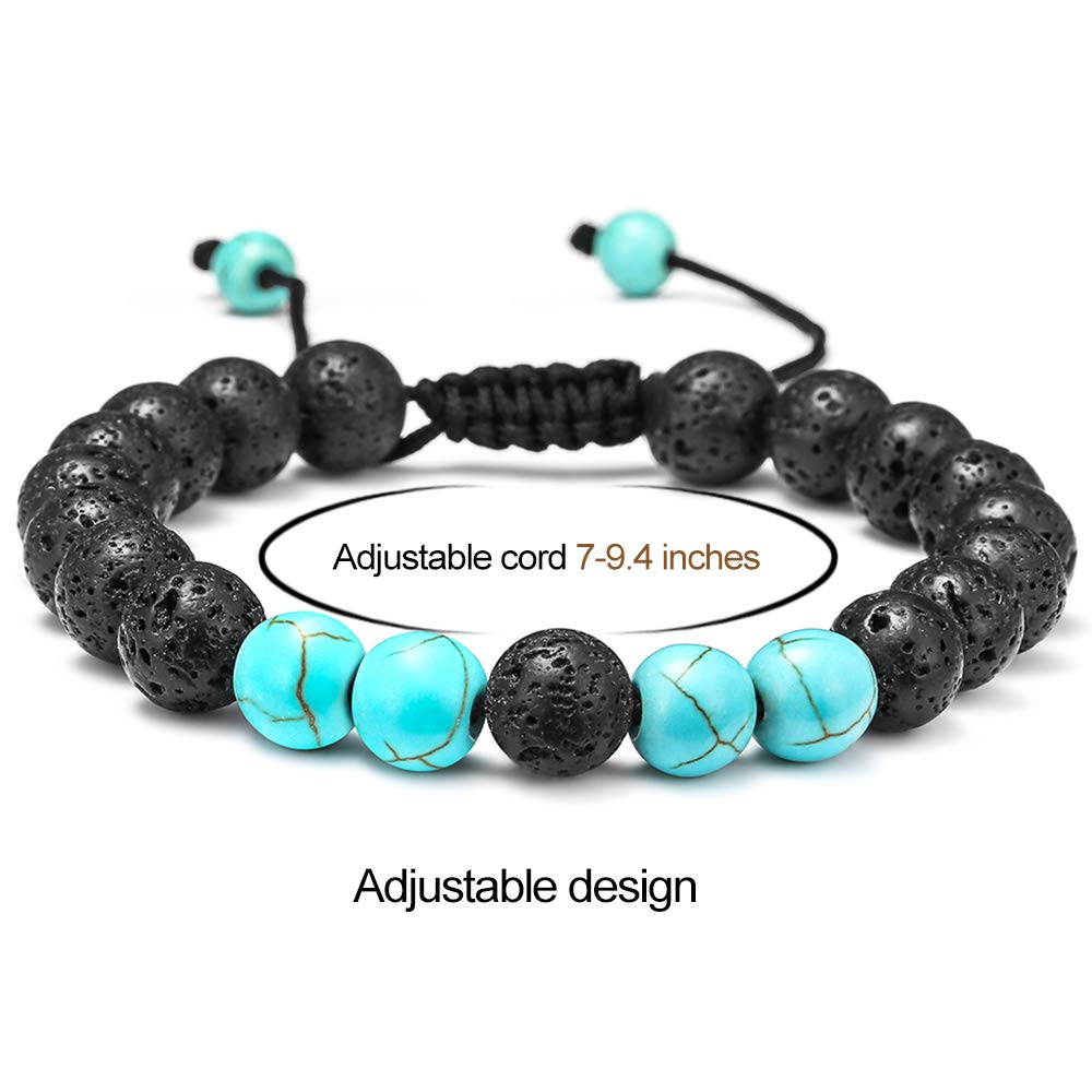 M MOOHAM Natural Stone Bracelets for Men - 8mm Tiger Eye | Matte Agate | Lava Rock Bracelets for Men Teen Boys Gifts Fathers Day Anniversary Birthday Gifts for Him