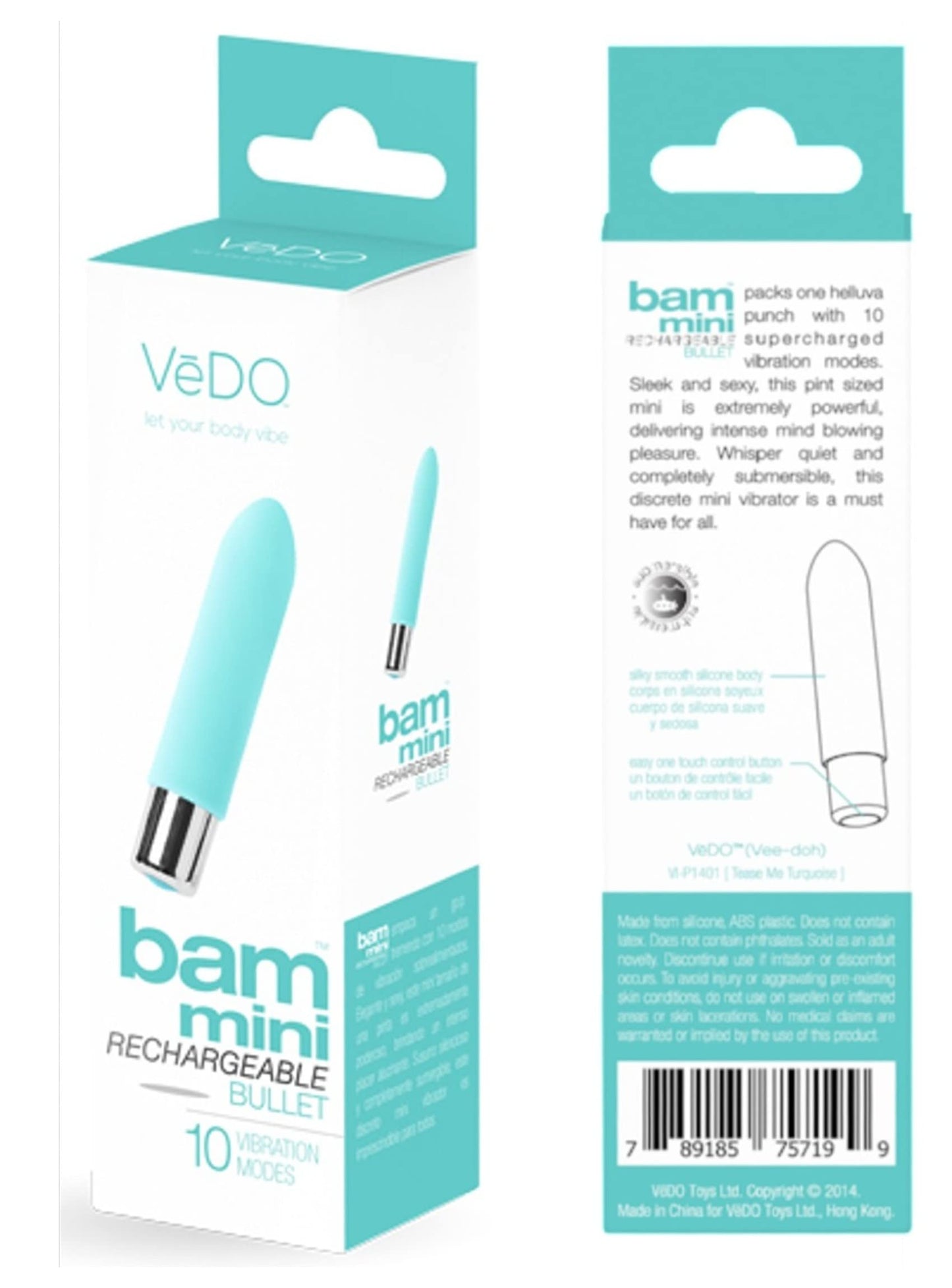 VeDO Bam Mini Rechargeable Bullet Vibrator (Turquoise)