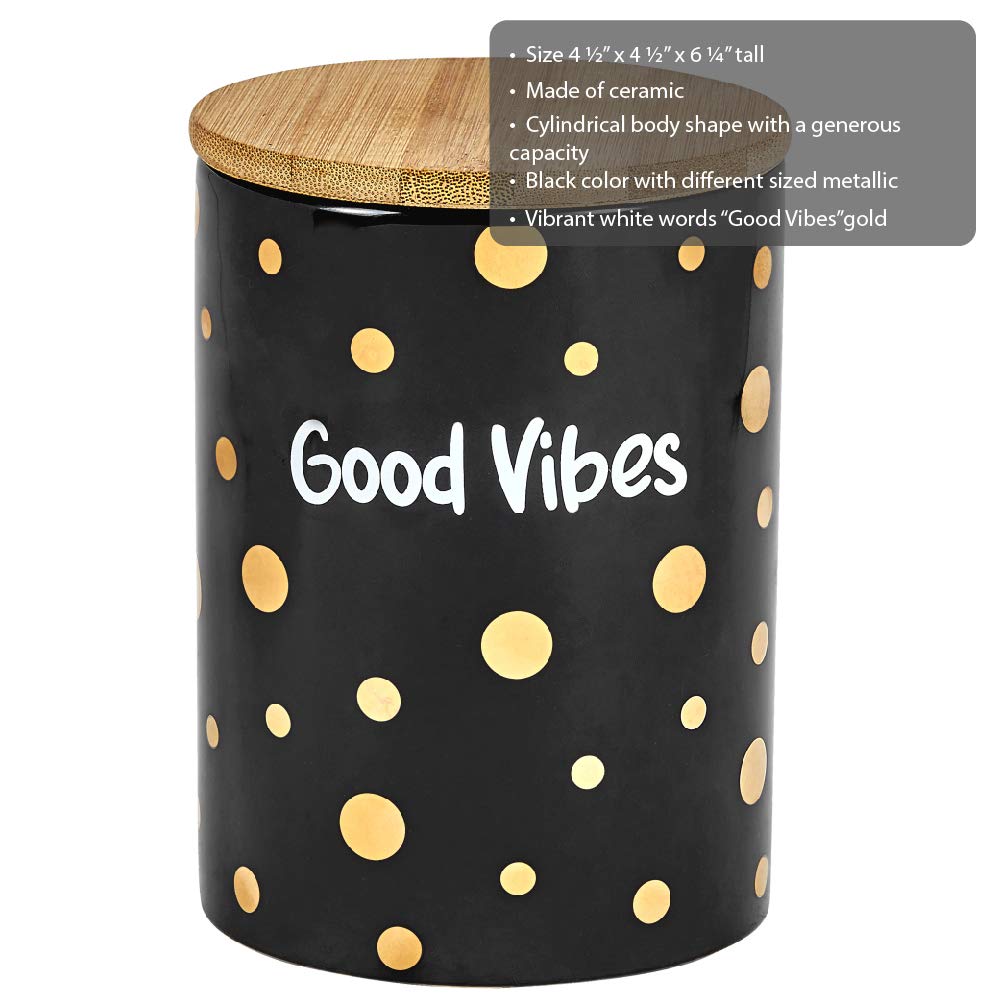 FASHIONCRAFT 88087 Canister Stash Jar, “Good Vibes” Novelty Stash Jar, Black