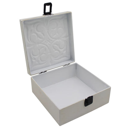 CVHOMEDECO. Rustic Metal Decorative Box Vintage Galvanized Storage Box with Lid and Hinged Square Stash Boxes for Photos, Jewelry, Keepsake and Gifts. Blue
