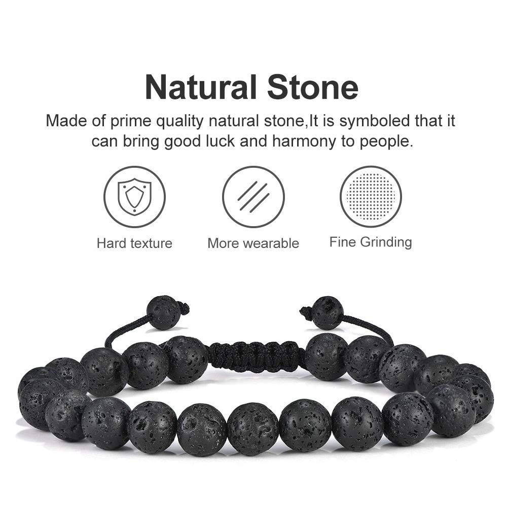 M MOOHAM Natural Stone Bracelets for Men - 8mm Tiger Eye | Matte Agate | Lava Rock Bracelets for Men Teen Boys Gifts Fathers Day Anniversary Birthday Gifts for Him