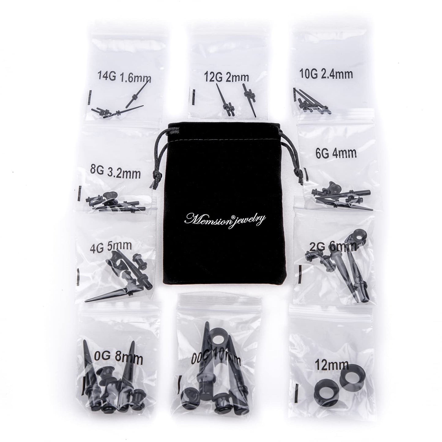 Memsion Ear Stretching Kit 50 Pieces 14Gauges-00Gauges Earrings Piercing Kit