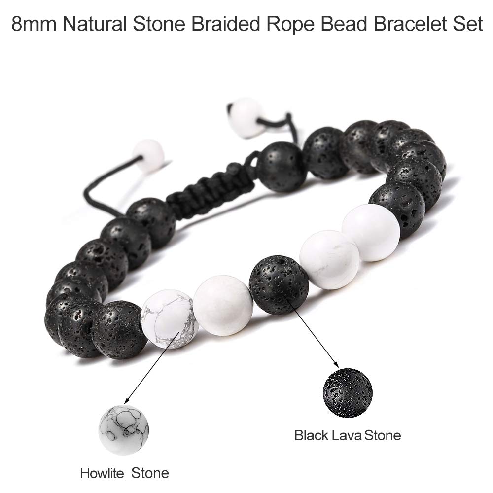 M MOOHAM Natural Stone Bracelets for Men - 8mm Tiger Eye | Matte Agate | Lava Rock Bracelets for Men Teen Boys Gifts Fathers Day Anniversary Birthday Gifts for Him