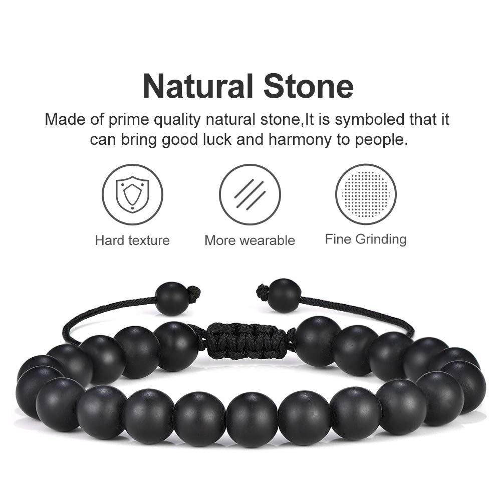 M MOOHAM Natural Stone Bracelets for Men - 8mm Tiger Eye | Matte Agate | Lava Rock Bracelets for Men Teen Boys Gifts Fathers Day Anniversary Birthday Gifts for Him