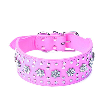 Rhinestones Dog Collars Flower Pattern Rhinestone Studded Leather Sparkly Crystal Diamonds Dazzling Elegant Fancy PU Leather Dog Collar for Medium & Large Dogs (M:17-20 inch, Purple)