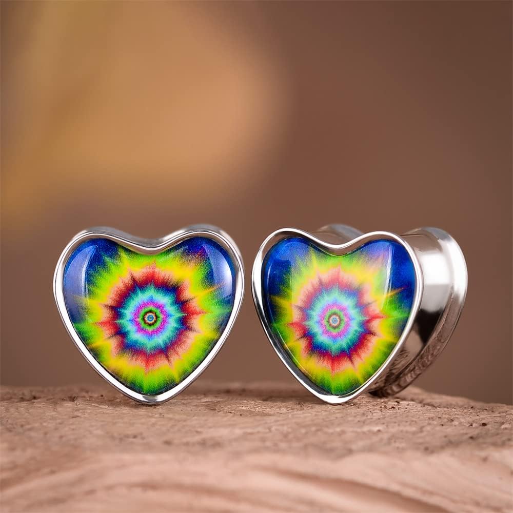 2PCS Stainless Steel Heart Ear Gauges Single Flared Stretcher Expander Gauges for Ears