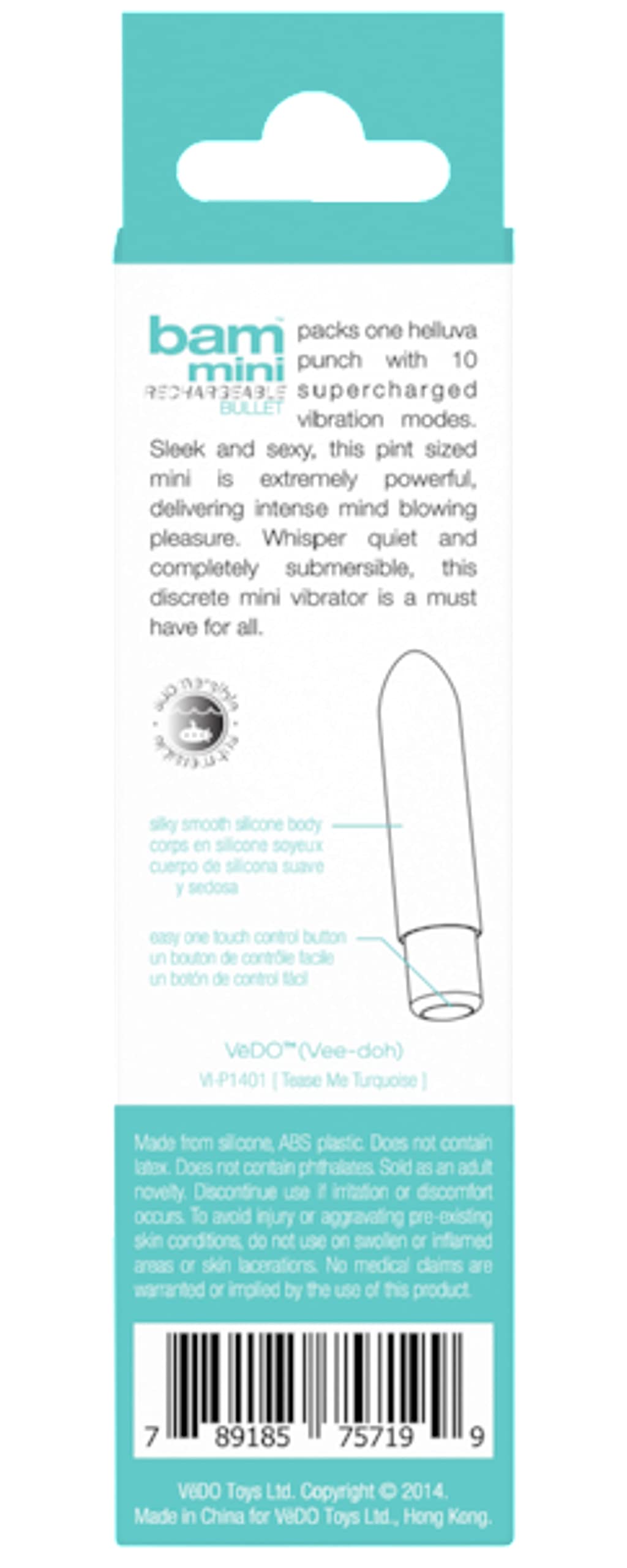 VeDO Bam Mini Rechargeable Bullet Vibrator (Turquoise)