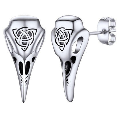 FaithHeart Raven Stud Earrings for Women Men, Stainless Steel Punk Gothic Norse Viking Crow Ear Studs with Delicate Gift Packaging
