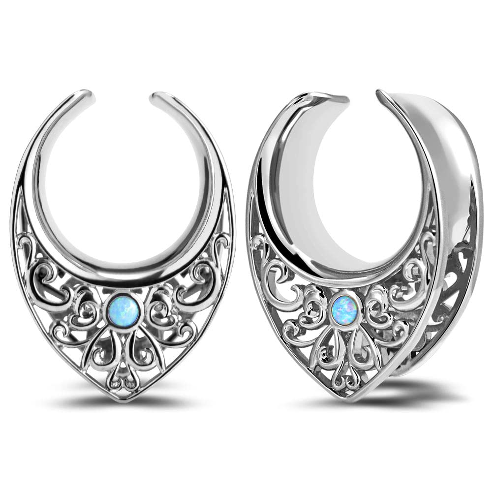 2PCS Opening Saddle Plugs Opal Ear Gauges Tunnels For Sretcher Expander Ears Elegant Floral Double Flared Piercing Earrings For Women 0g-1"