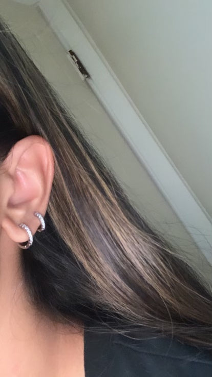 925 Sterling Silver Small Hoop Earrings Cubic Zirconia Huggie Hoop Earrings, 3 Pairs 14K White Gold Plated Cartilage Piercing Earrings Ear Cuff Tiny Hoop Earrings for Women Men