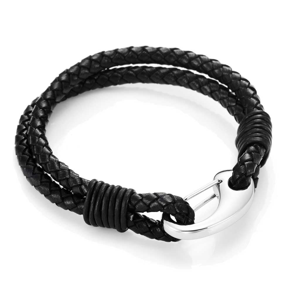 Urban Jewelry Braided Genuine Leather Bracelet with Locking Stainless Steel Clasp (Unique Designs Options)