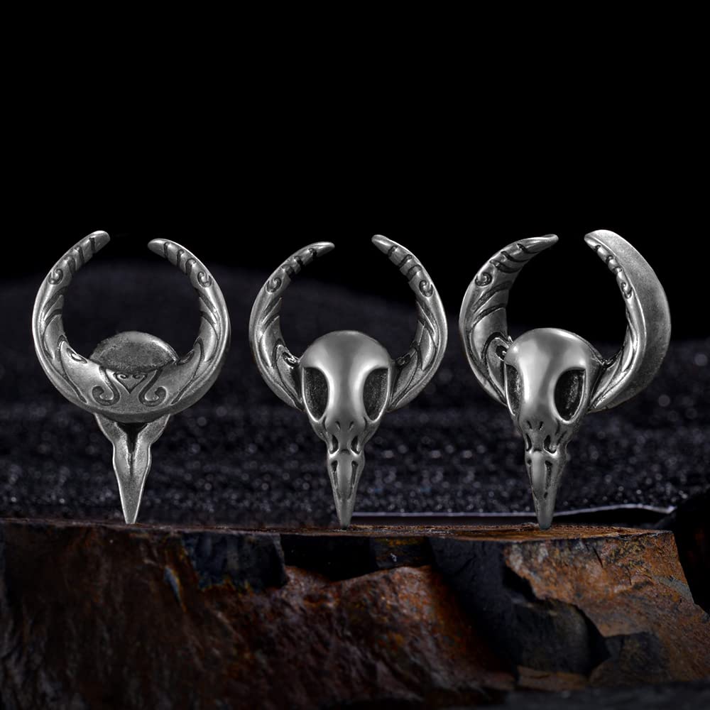 2PCS Punk Skull Ear Tunnels Brass Vintage Double Flared Plugs Cool Gothic Goat Head Ear Gauges Stretcher Piercings Gauge 0g to 1 inch