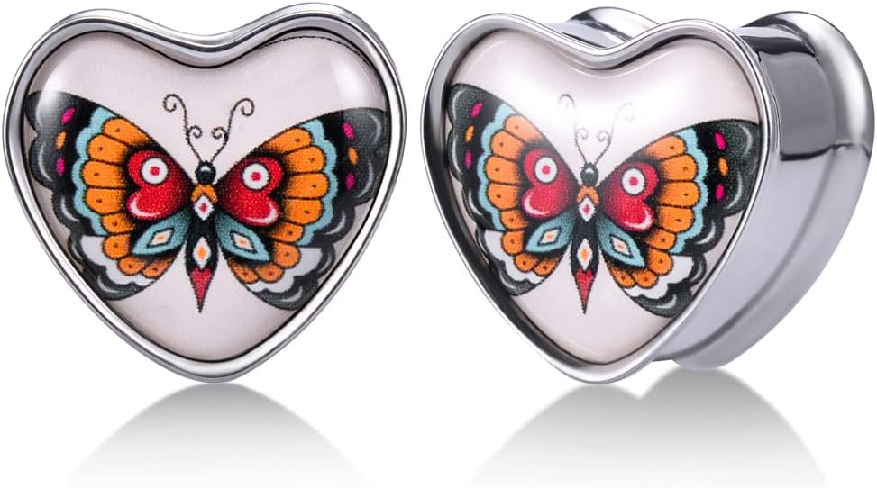 2PCS Stainless Steel Heart Ear Gauges Single Flared Expander Stretching Gauges for Ears