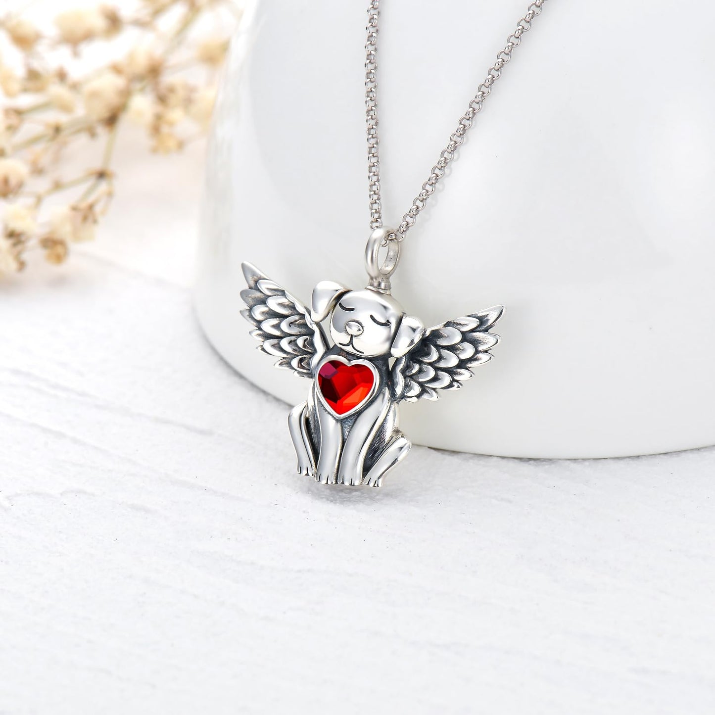 AOBOCO 925 Sterling Silver Dog/Cat Urn Necklace for Ashes Pet Cremation Keepsake Necklace Memorial Jewelry Gift for Women