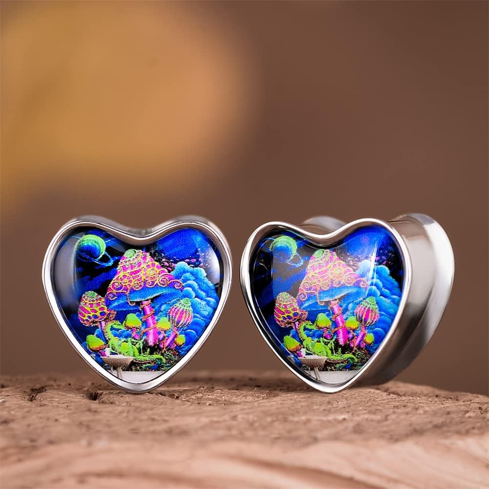 2PCS Stainless Steel Heart Ear Gauges Single Flared Stretcher Expander Gauges for Ears