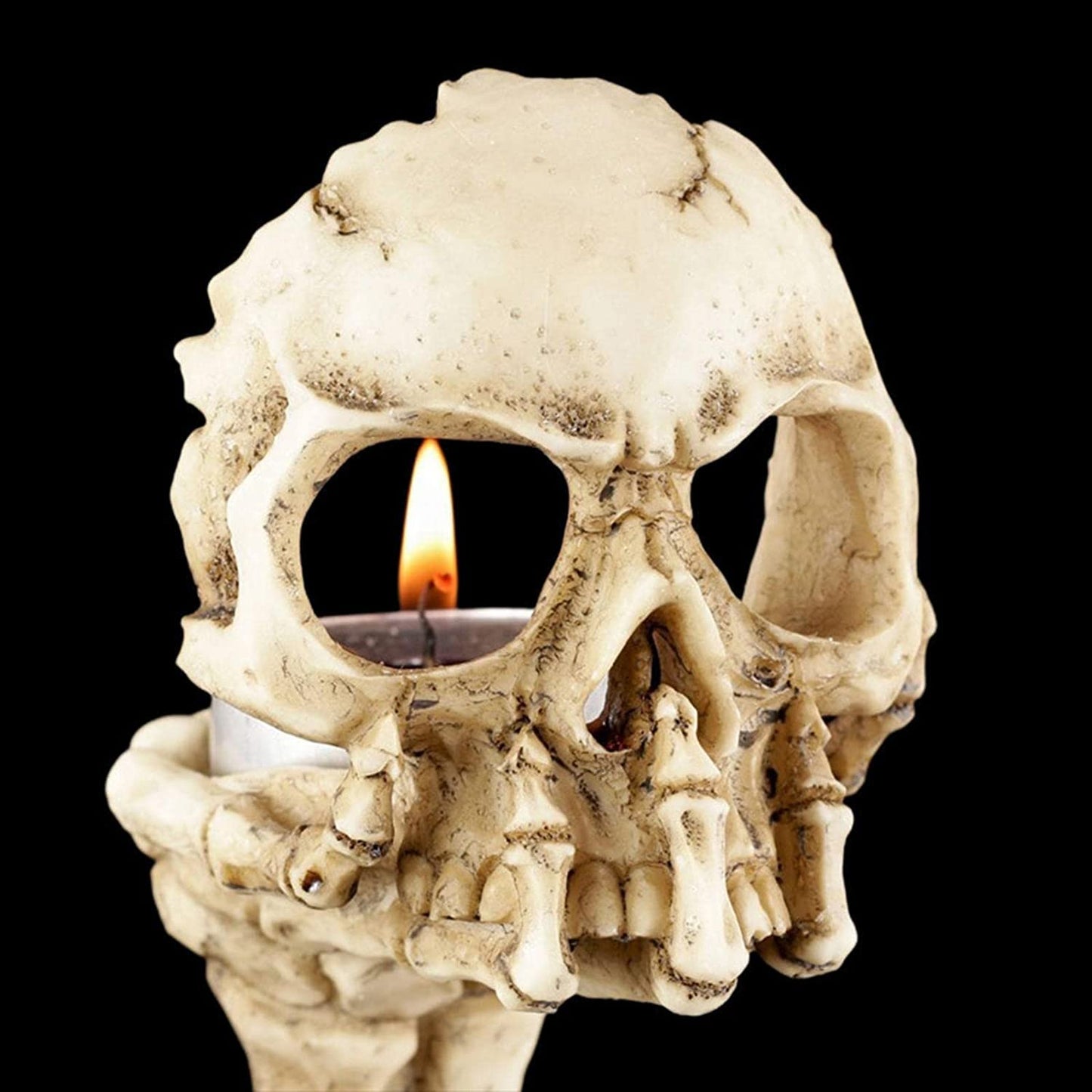 Spooky Tealight Candle Holder - Halloween Decorations Horror Skeleton Skull Candle Holders - Resin Candlestick Gothic Style Home Decor for Bedroom Living Room (White)