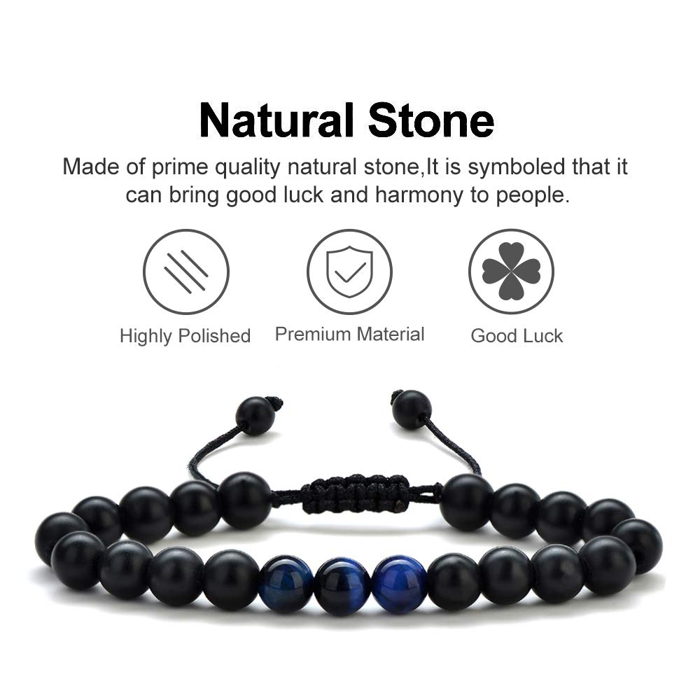 M MOOHAM Natural Stone Bracelets for Men - 8mm Tiger Eye | Matte Agate | Lava Rock Bracelets for Men Teen Boys Gifts Fathers Day Anniversary Birthday Gifts for Him