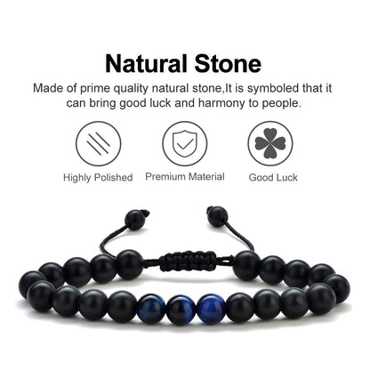 M MOOHAM Natural Stone Bracelets for Men - 8mm Tiger Eye | Matte Agate | Lava Rock Bracelets for Men Teen Boys Gifts Fathers Day Anniversary Birthday Gifts for Him