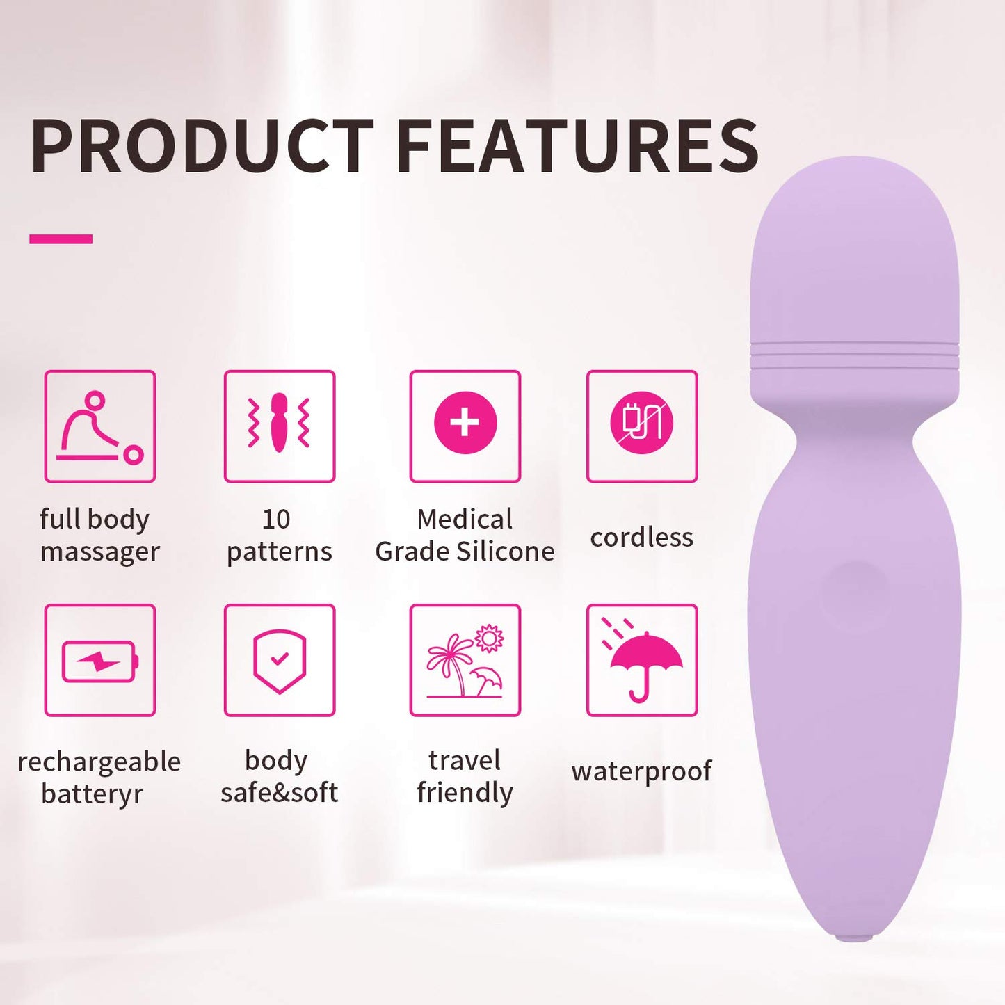 Mini Massager,Small Cordless Handheld Massager with 10 Quiet Vibration Modes, Personal Handheld Rechargeable Massager for Neck Shoulder Back Body [4.35 * 1.18 inches]