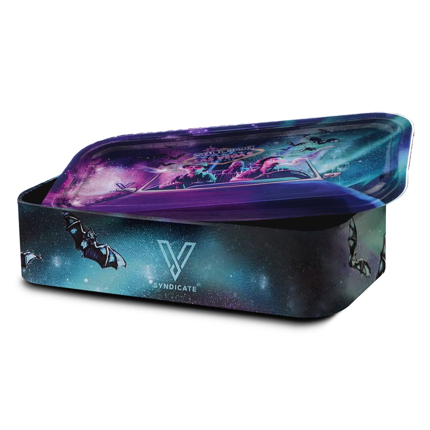 V. Syndicate 5" x 2.8" x 1.5" Mini Metal Storage Box with Lid - Airtight Lid to Avoid Moisture - Flex Your Style with 360 Print of Original Interactive Artwork on All Sides (Syndicase 2.0, Dank Diva)