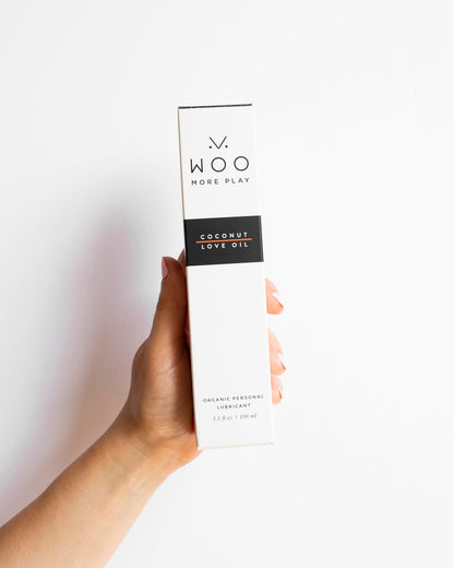 Woo More Play Coconut Love Oil | Organic Coconut Oil Personal Lubricant for Men and Women | Natural and Clean Ingredients | Doubles as Massage Oil | Relaxing Scent | 3.3 fl Oz