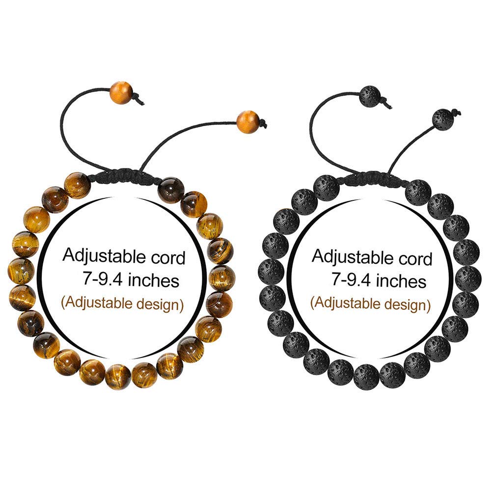 M MOOHAM Natural Stone Bracelets for Men - 8mm Tiger Eye | Matte Agate | Lava Rock Bracelets for Men Teen Boys Gifts Fathers Day Anniversary Birthday Gifts for Him