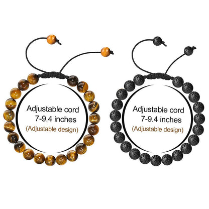 M MOOHAM Natural Stone Bracelets for Men - 8mm Tiger Eye | Matte Agate | Lava Rock Bracelets for Men Teen Boys Gifts Fathers Day Anniversary Birthday Gifts for Him