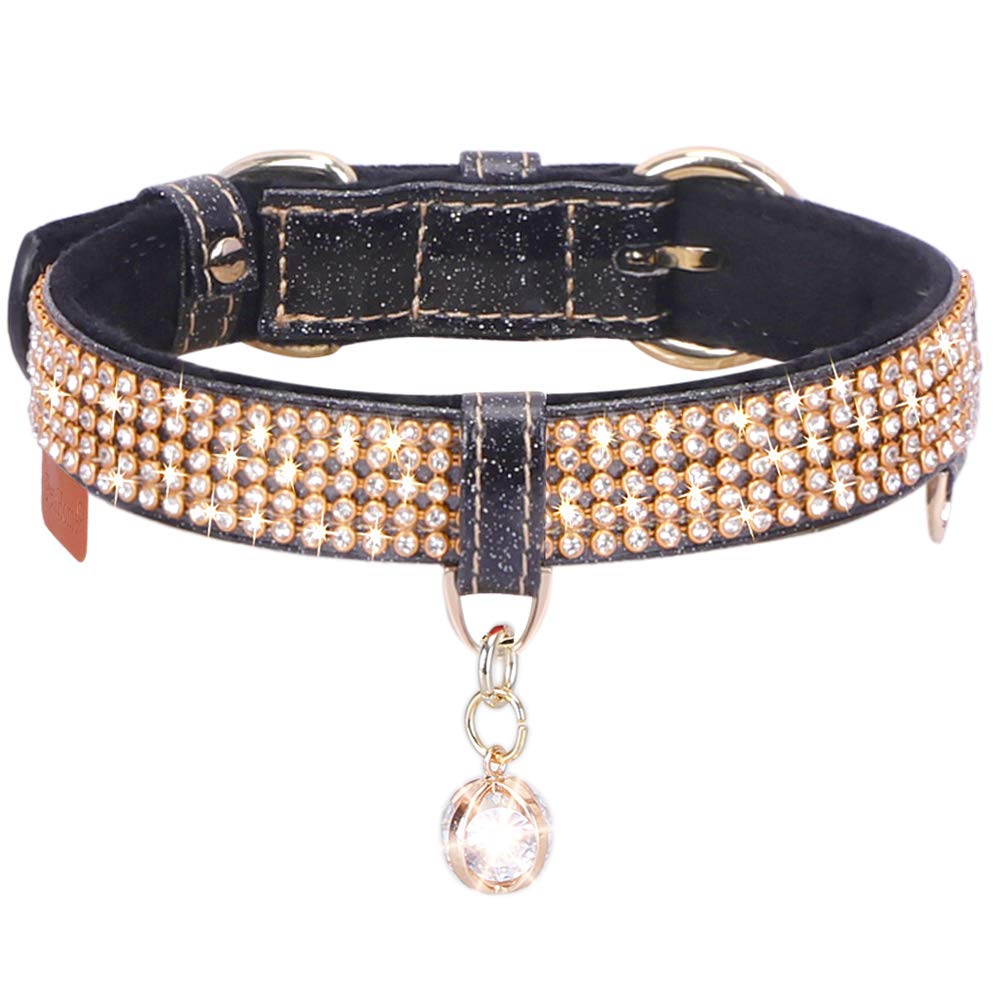 PetsHome Cat Collar, Dog Collar, [Bling Rhinestones] Premium PU Leather with Pendant Adjustable Collars for Cat and Small Dog Extra Small Silvery