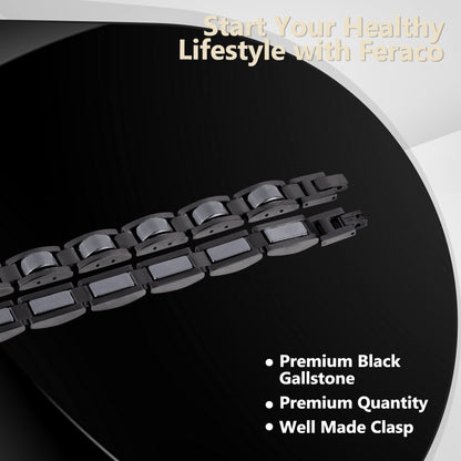 Feraco Mens Magnetic Bracelets for Arthritis & Joint Pain Relief, Classic Balck Titanium Stainless Steel Bracelet with Hematite Magnet Stones, Natural Health Jewelry Gifts, 8.66 inch