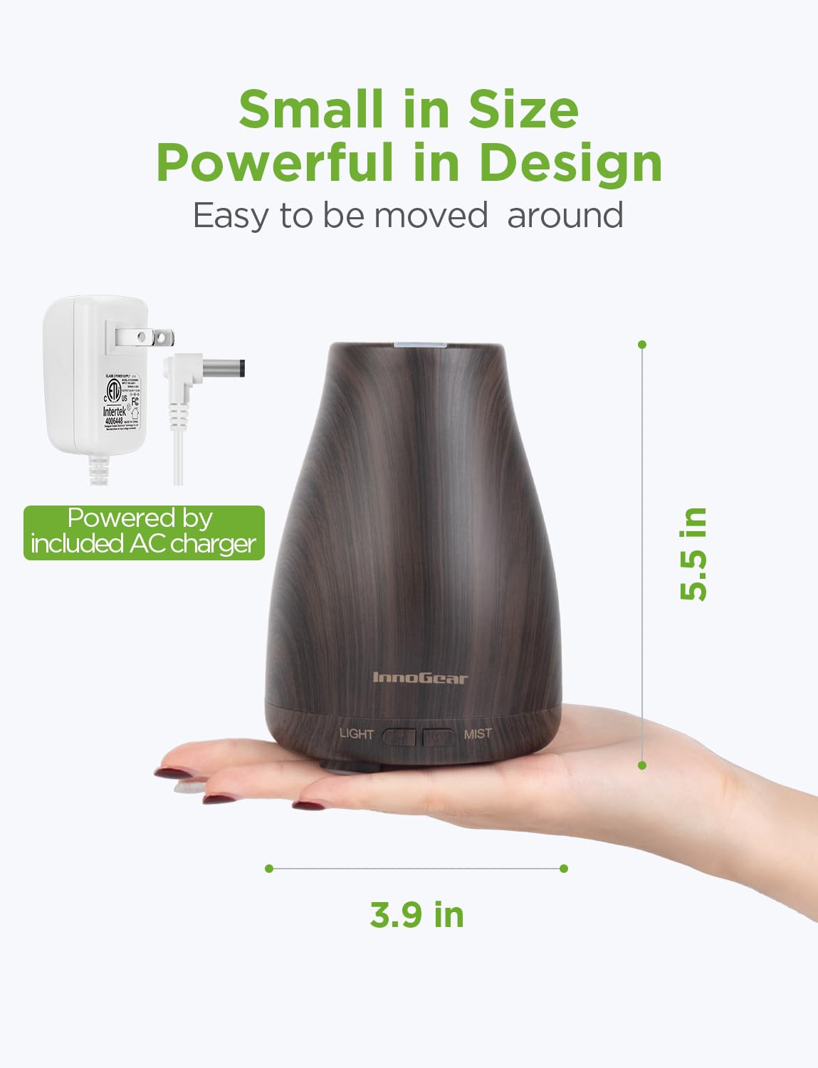 InnoGear Essential Oil Diffuser, Premium 5-in-1 Diffusers for Home Scent Aromatherapy Diffuser Air Desk Humidifier for Bedroom Large Room Office 7 Color LED 2 Mist Mode Waterless Auto Off, Bronze