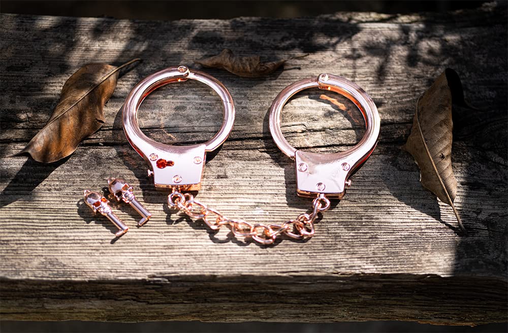 HISET Metal Handcuffs with Two Skull Keys - Prop Toy Handcuffs (Rose Gold)