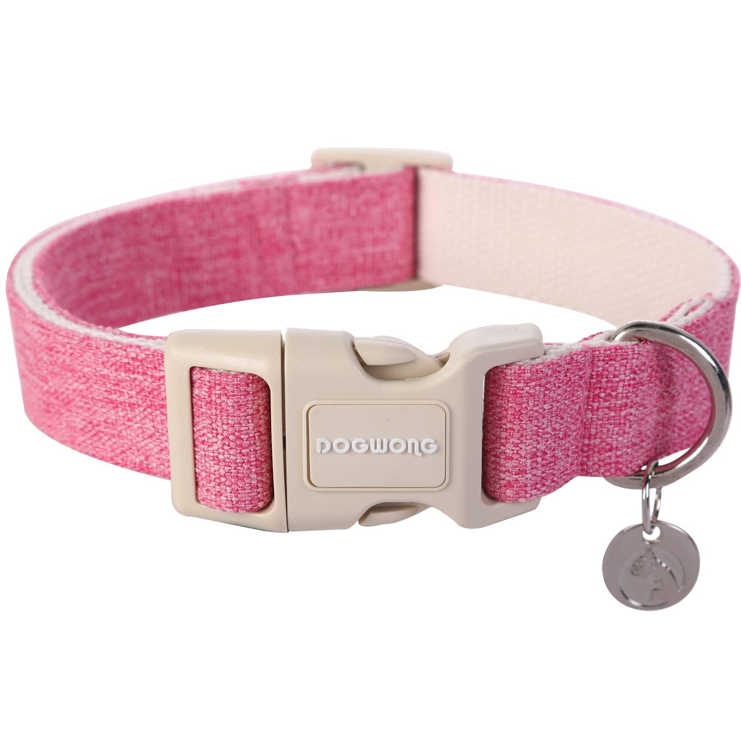 DOGWONG Cotton Hemp Dog Collar, Heavy-Duty Pink Dog Collar Durable Soft Natural Fabric Pet Dog Collar Cute Wedding Puppy Necklace for Small Medium Large Dog