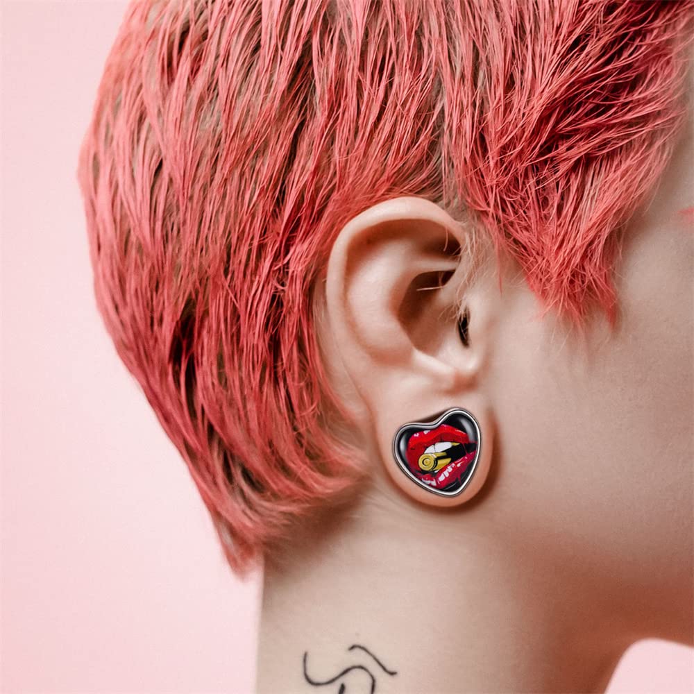 2PCS Stainless Steel Heart Ear Gauges Single Flared Expander Stretching Gauges for Ears