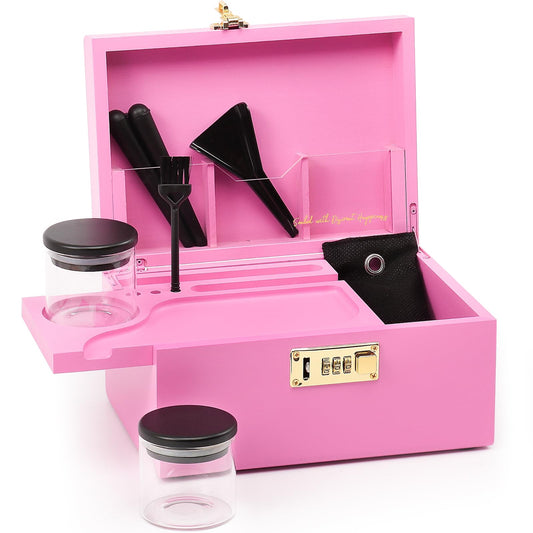 OZCHIN Large Bamboo Box With Combination Lock, 2024 Newest Decorative Home Locking Box Set, Lockable Wooden Storage with Glass Jar Great Gifts for Father's Day(Pink)